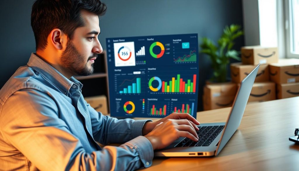 Amazon seller analyzing data on Data Dive dashboard Amazon seller analyzing data on Data Dive dashboard