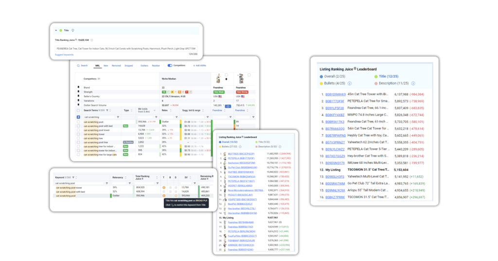 Data Dive listing optimization tool showing keyword placement suggestions Data Dive listing optimization tool showing keyword placement suggestions